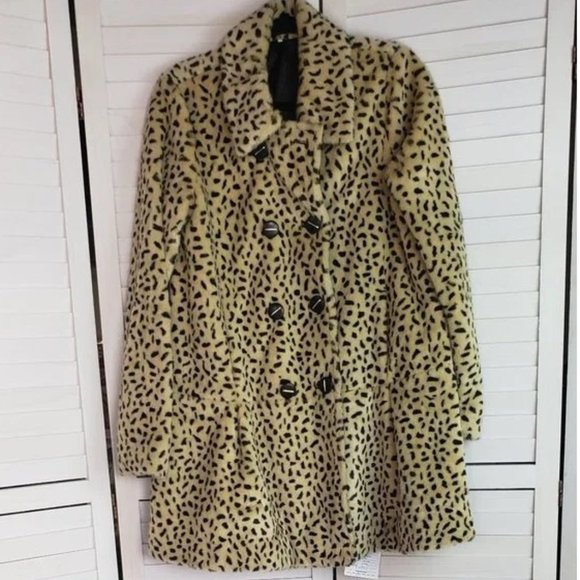 Free People Women's Leopard Print Jacket Coat Faux Fur Beige Black Size 8 - Picture 4 of 11